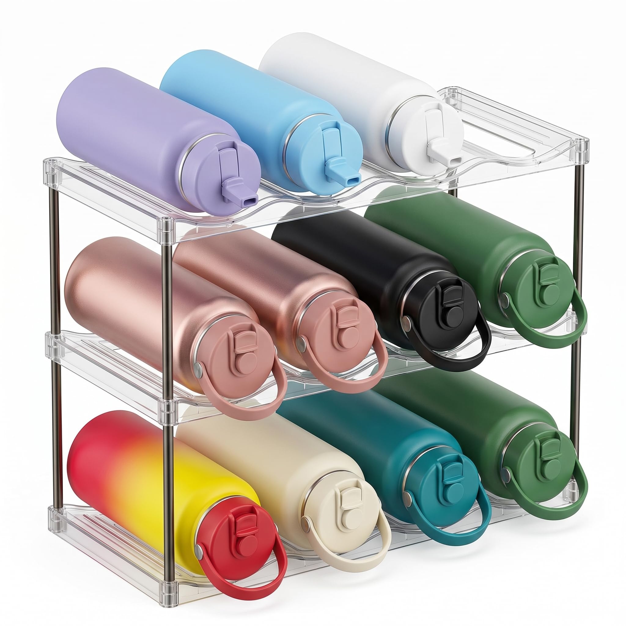 SANNAX Stackable 3-Tier Water Bottle Organiser, 12 Bottles Wine Rack