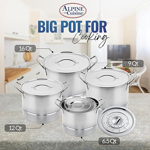 Miniatura 3 de Alpine Cuisine Juego de vaporizador de olla de acero inoxidable de 12 piezas, 6.5/9.5/12/16 cuartos de galón