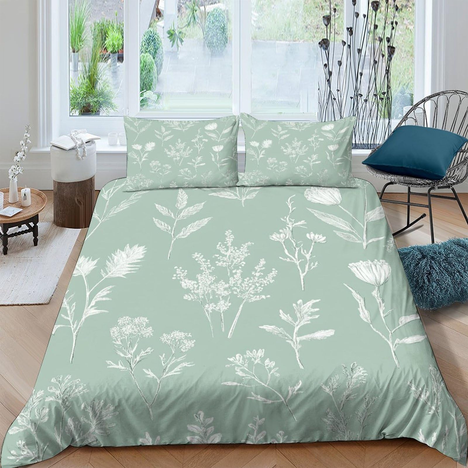 3D Printed Botanical Quilt Cover, Microfiber Duvet Cover, Hidden Zipper for