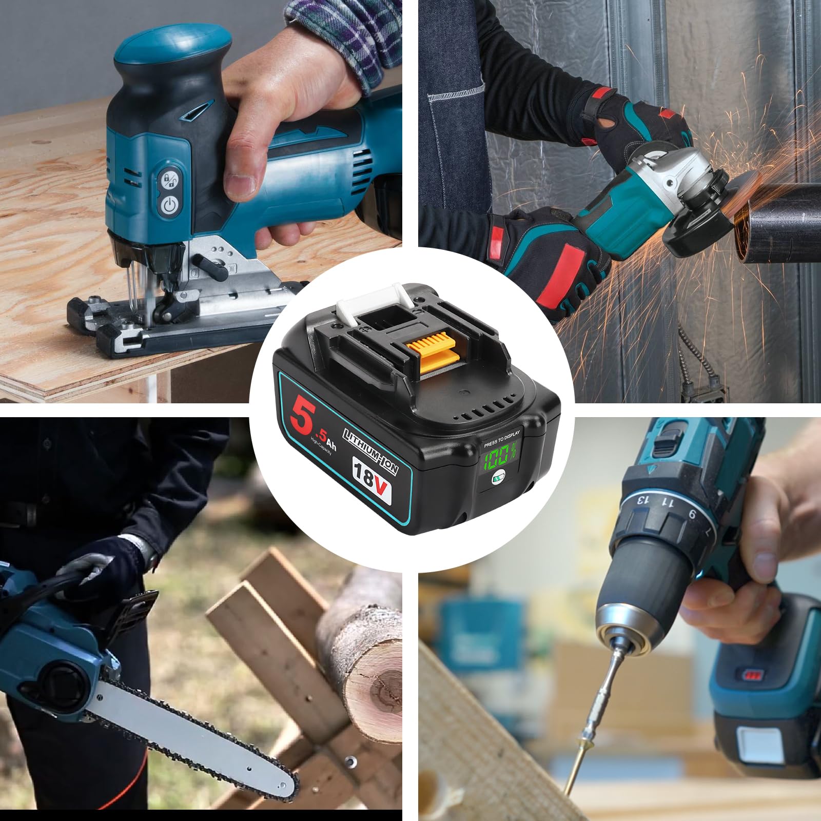 Waitley 2 batterie 18 V 5,5 Ah compatibili con Makita BL1830 BL1840B BL1850 | Per BL1840 BL1860 BL1860B 194204-5 LXT-400 con indicatore LED e utensili elettrici Makita da 18 V