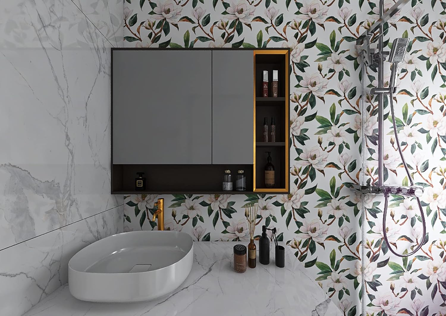 Vintage Floral Peel and Stick Wallpaper Bouquet Botanical Floral Pink/Green/White for Bedroom Furniture Paper Removable Wall Decorations 17.3in x 118in, 14.2Square Ft/Roll