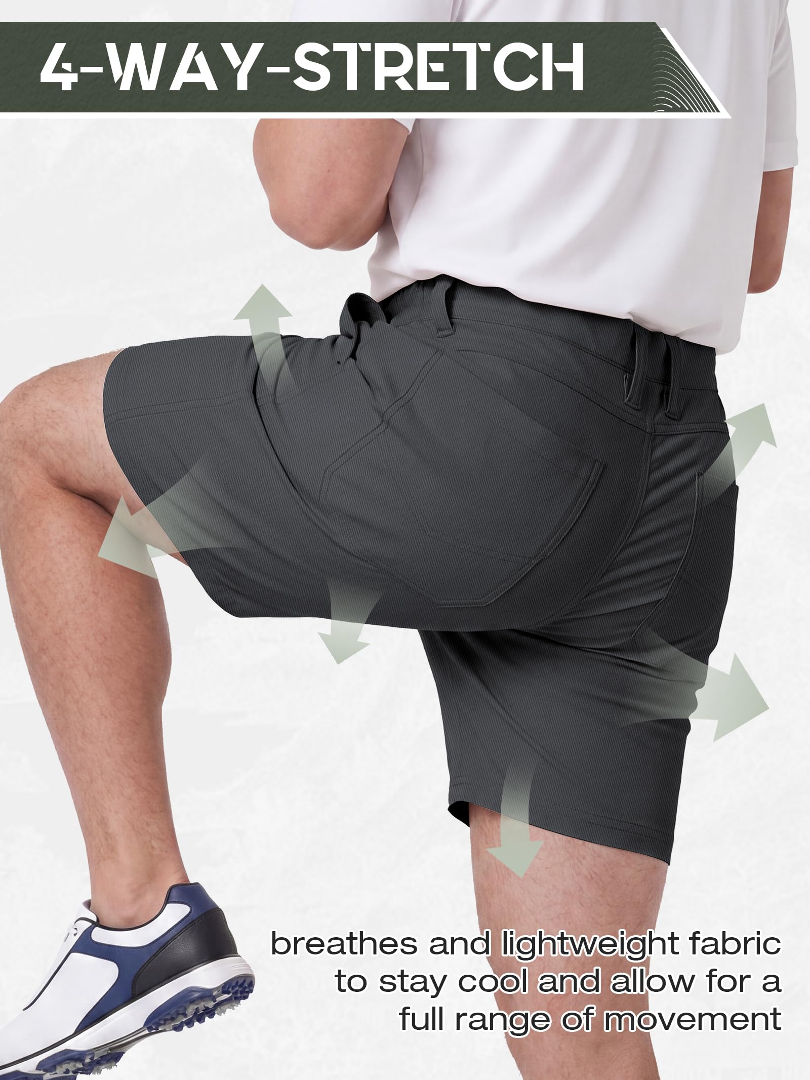IGOLUMON Golf Shorts Herren Kurz mit 4-Way-Stretch Wanderhose Herren Cargo Chino Shorts für Outdoor & Freizeit Bequeme Kurze Hose