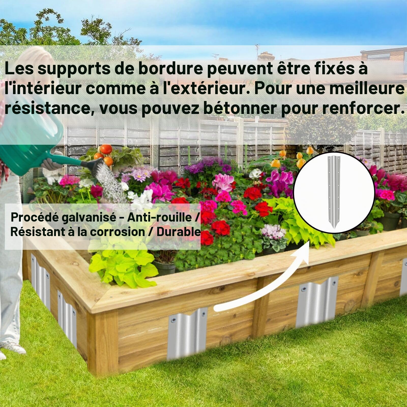 10 embouts de traverses, piquets de traverse pour allée robuste, support de traverse de chemin de fer en acier galvanisé, piquet de jardin pour bordure de parterre de plantes en bois