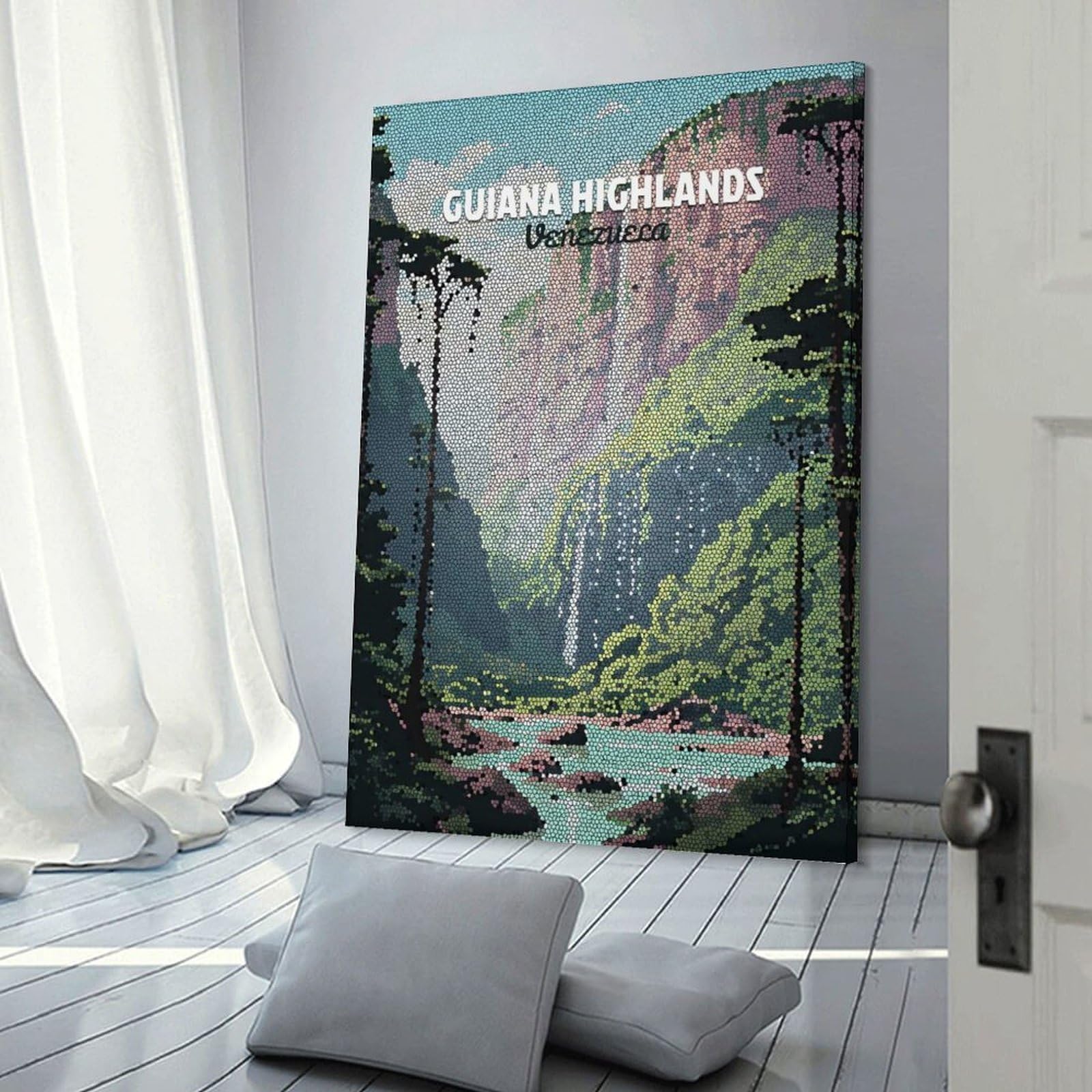 Junmoney Guiana Highlands Venezuela Mosaic Landscape Canvas Wall Decor, 20x30inch(50x75cm), for Bedroom, Guest Room Or Reading Nook, Canvas Wall Decor for Personal Spaces