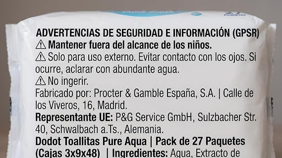 Dodot Pure Aqua Wipes, 1296 Wipes, Pack of 27 Packs (3 Boxes of 9x48), Lotion with 99% Water, Soft Texture, Dermatologically Tested