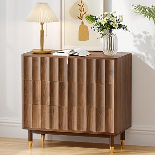 Bifins Fluted 3 Drawer Dresser - 31.5" Wide Mid-Century Modern Wood Chest for Bedroom, Living Room Storage
