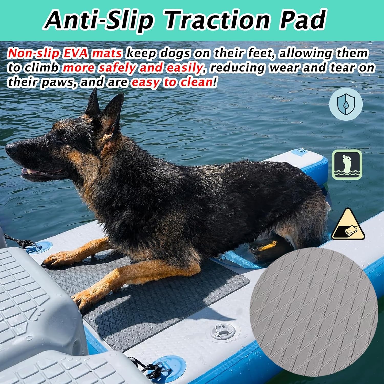 Inflatable Dogs Water Ramp, Dog Floating Ladder for Pools, with Underwater Tilting Weighted Net & All Accessories, Dog Pool Ramp for Lakes/Rivers/Docks, Tear-Resistant PVC(Black)