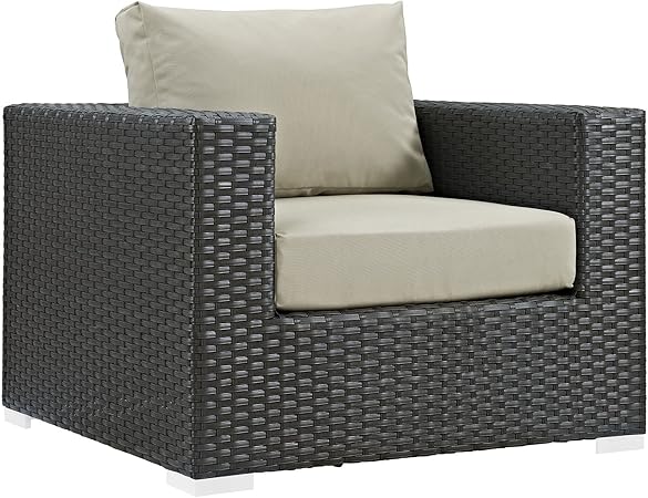 Modway EEI-1850-CHC-BEI Sojourn Wicker Rattan Outdoor Patio Sunbrella Fabric Armchair