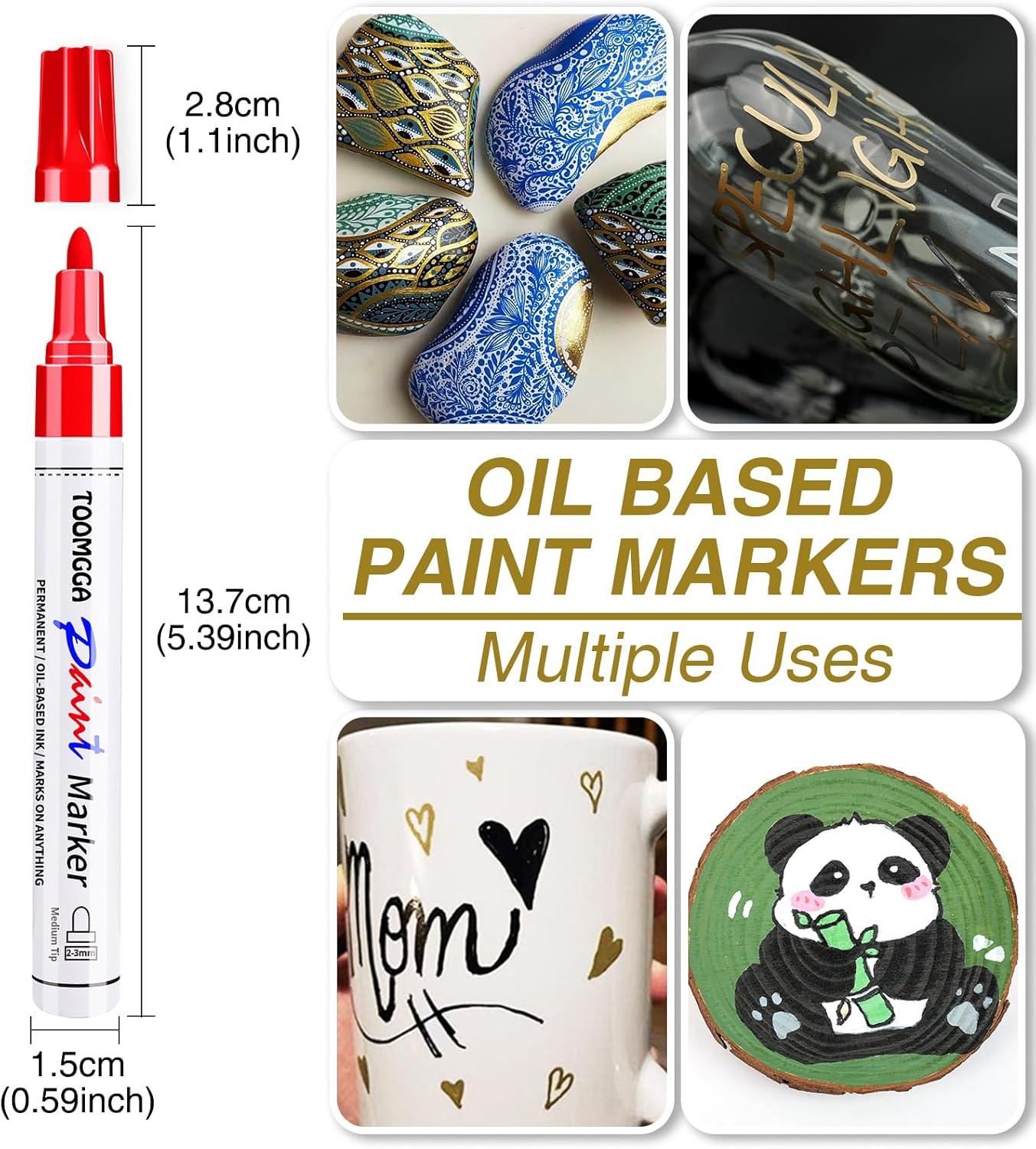 White and Black Permanent Markers Paint Pens - 8 Pack Oil Based Paint Markers, Medium Tip, Quick Drying Pens for Wood, Metal, Rock Painting, Mugs, Canvas, Clothes, Plastic Marking - Image 6