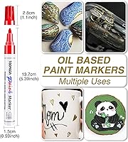 Vista 6 de Rotuladores permanentes de pintura negra, paquete de 2 rotuladores a base de aceite, punta media, secado rápido e impermeables para pintura de roca