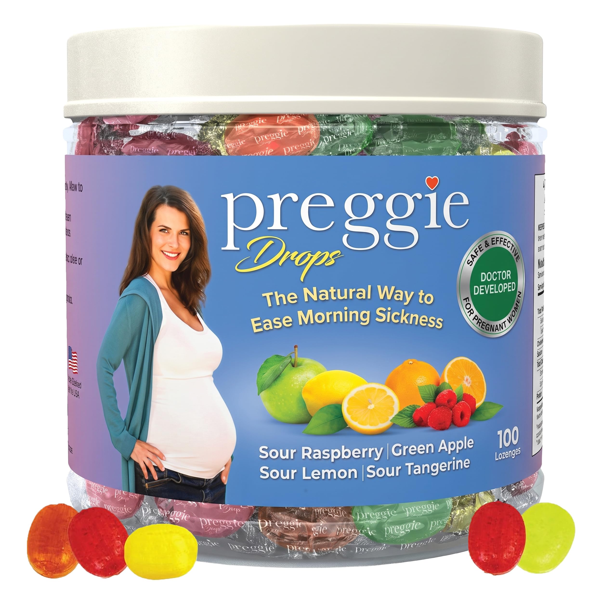 Three Lollies Preggie Pop Drops Pregnancy Candy, Variety, 100 Count