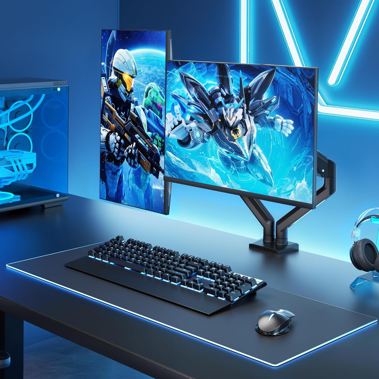 ARES WING Dual Monitor Mount, Heavy Duty Monitor Arms for 2 Monitors for 17-35 Inch, Fully Adjustable Monitor Desk Stand Ultrawide Screen, VESA 75x75 or 100x100mm, Black