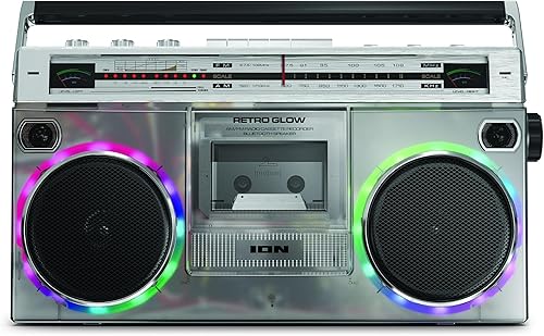 ION Audio Retro Glow Boombox - Casete de radio AMFM estéreo de lujo con graves de rango completo (renovado)
