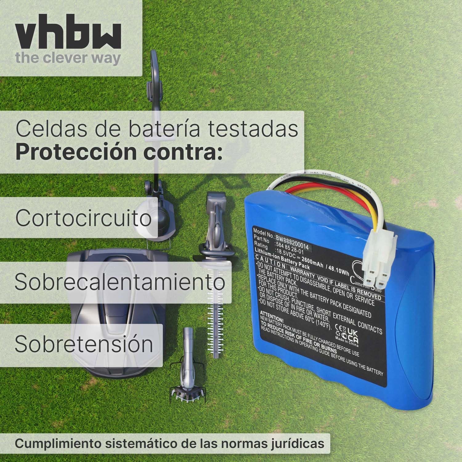 vhbw Batería reemplaza Husqvarna 592 96 83-01 para cortacésped 2600mAh 18,5V Li-Ion