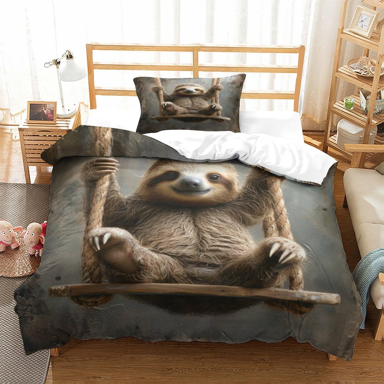 P1S9U7W5Y 3D Printed Lazy Animal Relaxation Duvet Cover Set 3pcs Microfiber Sloth Bedroom Bedding Set Single（135x200cm）