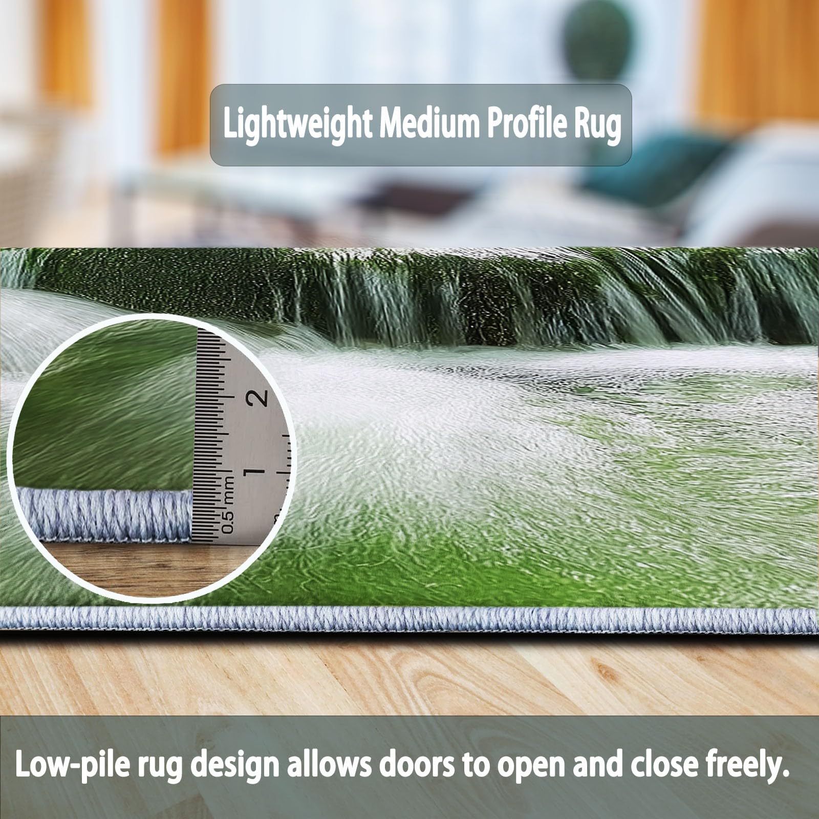 Lavabile in Lavatrice Tappeto per Soggiorno Camera da Letto Ufficio Decorazione 120 x 180 cm, Natura Paesaggio Foresta Ruscello Tema Flanella Tappeti con Supporto Antiscivolo, Verde