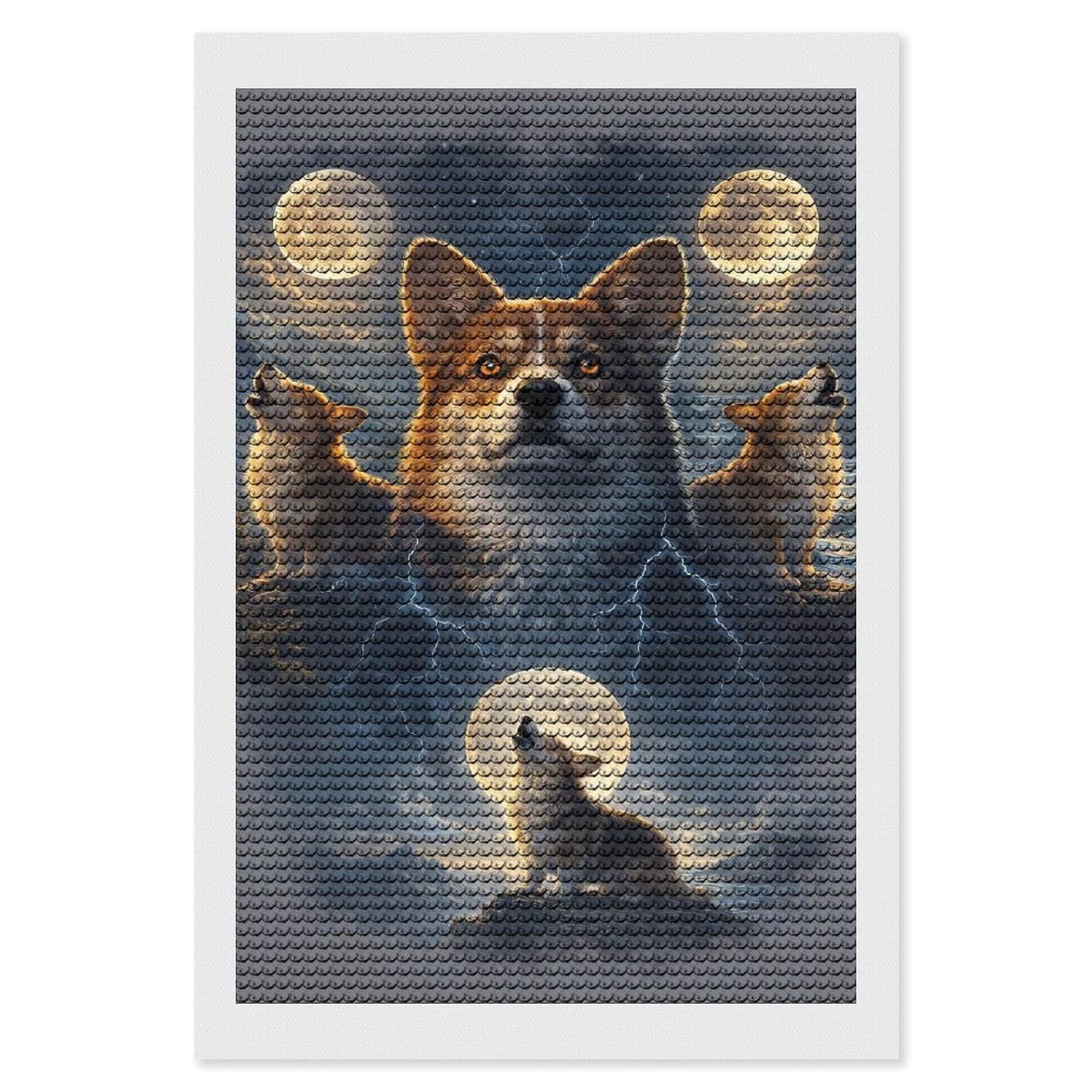 Junmoney Corgis Howling at The Moon Diamond Art Kit 8"x12", Modern Decor, Farmhouse Decor, Home Wall Art, Festive Craft Gift, Handmade Wall Decor
