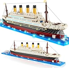 Herenear 4100+ Pièces Jouet de Construction Titanic, Modèle de Bateau Titanic avec Glacier avec Lumière LED, Bateau Blocs Maquette avec Glacier, Blocs Cadeau pour Adultes et Enfants