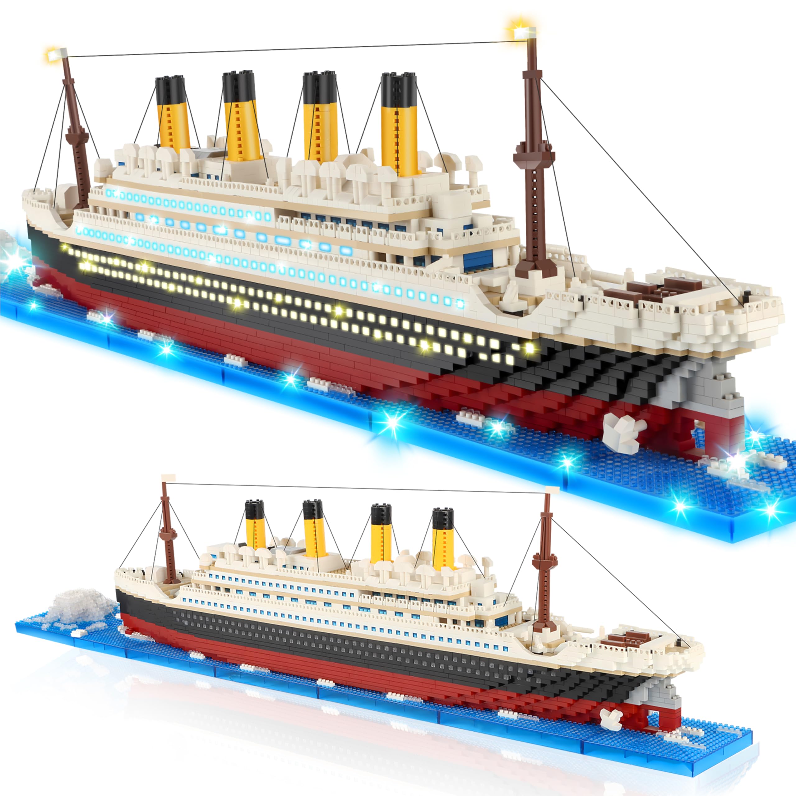 Herenear 4100+ Set di Blocchi di Costruzione modello di Titanic, Cruise Ship Titanic Boat Model Building Kit con LED, Modellismo Da Costruire Adulti e Bambini