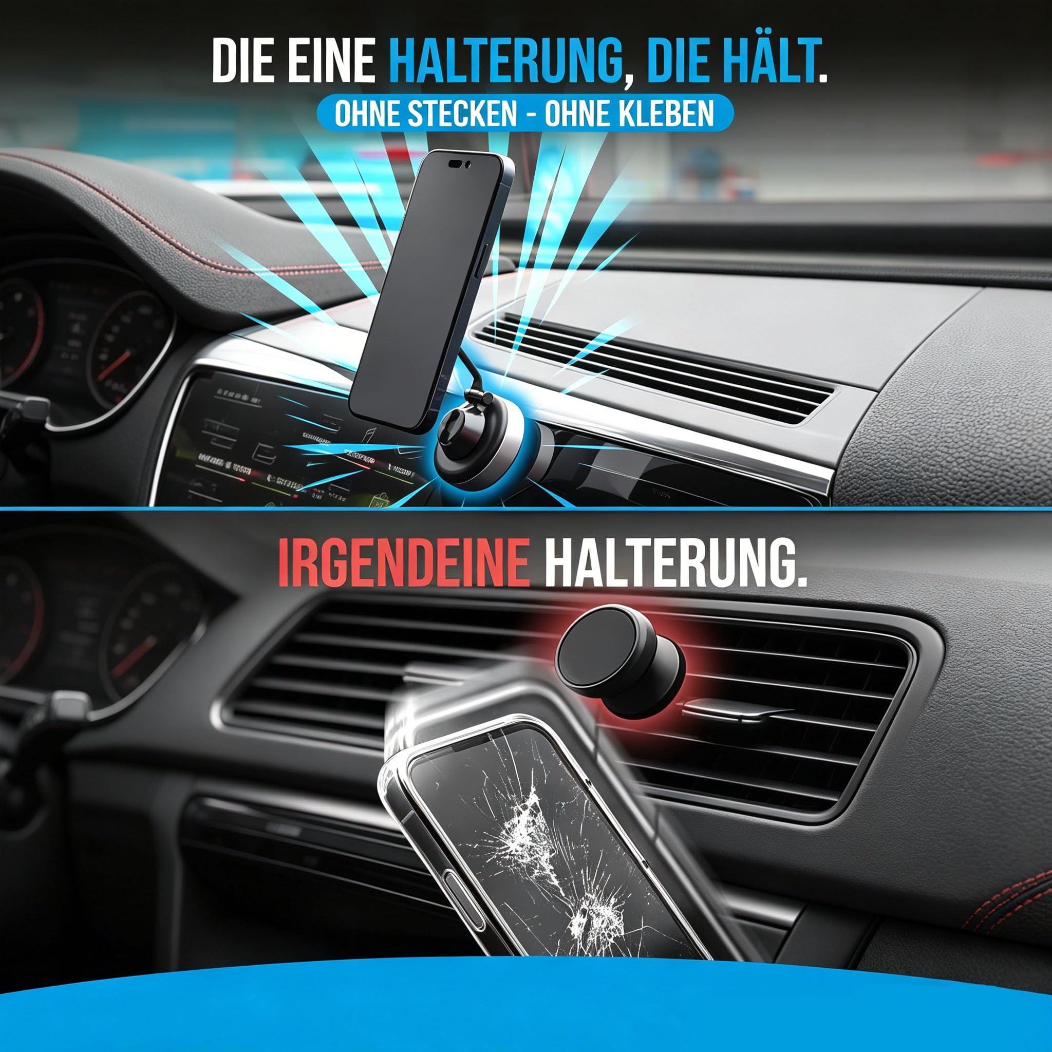 Handy Halterung Elektrisch Mit Vakumm Saugnapf, 360° Drehbarem (2PC-B) | Magnetische Handy Halterung Auto Magnethalterung, Anti Rutsch & Faltba