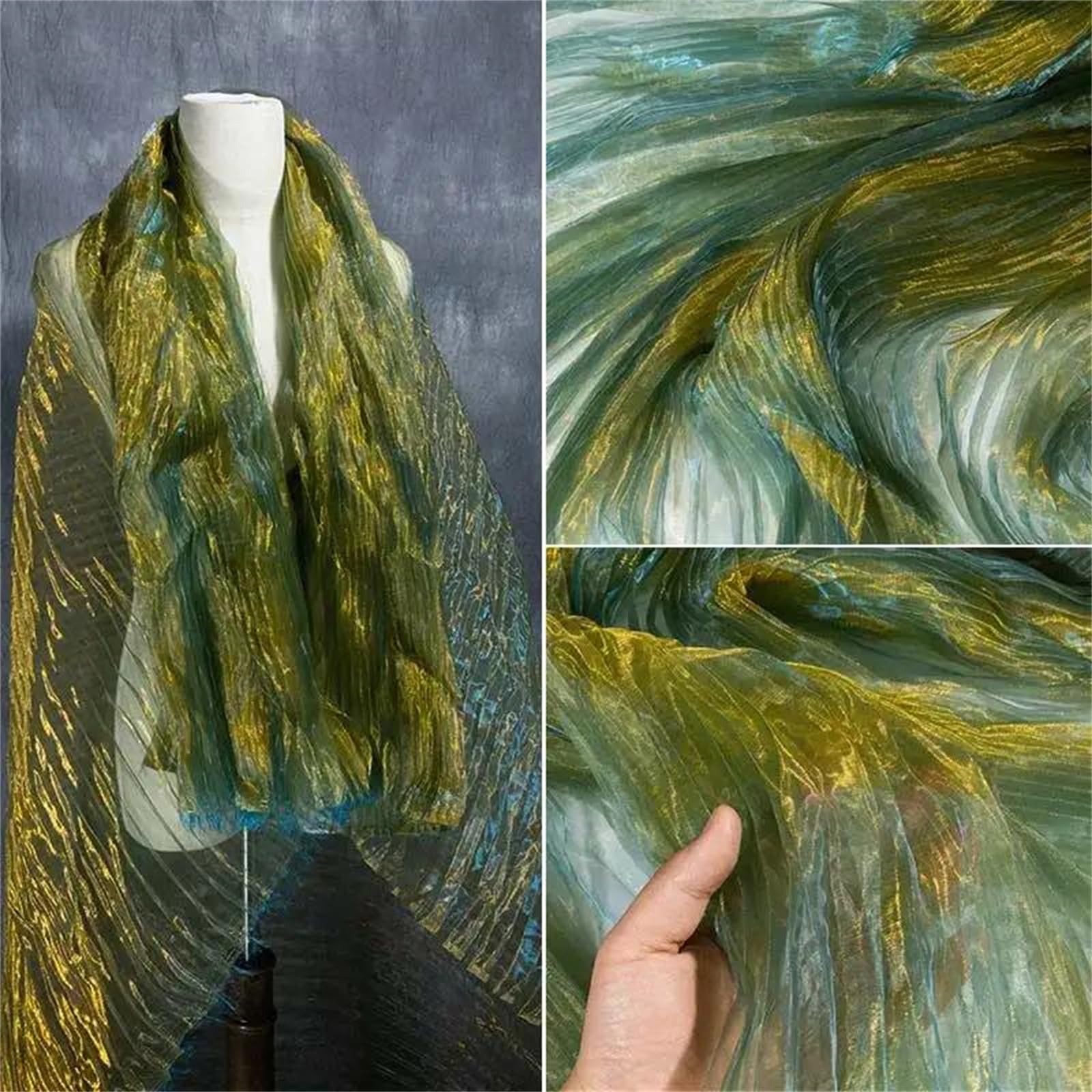 Cinta iridiscente con volantes, Tricot de brocado Dobby gasa perlada plisada, prensado en agua, multicolor, 50x150cm(14)
