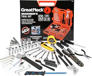 Great Neck MS125 125 Piece Marine Tool Set, Gifts for Men, Dad Gifts, High Visibility, Water-Resistant Boat Tool Box Case, Anti-Rust Chrome-Plated Boat Supplies And Accessories