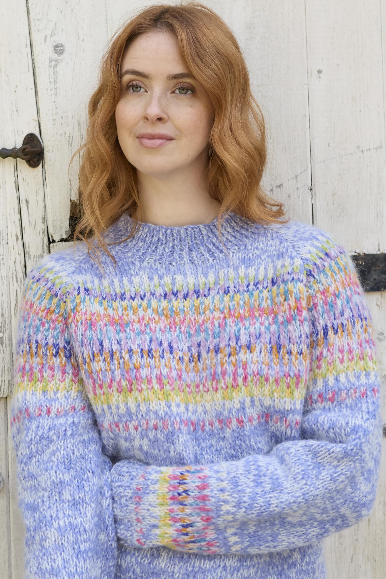 Pachamama Damski sweter z wełny i moheru ręcznie robiony losowy pasek pastelowy wielokolorowy ręcznie robiony gruby ciepły sweter sweter sprawiedliwy handel