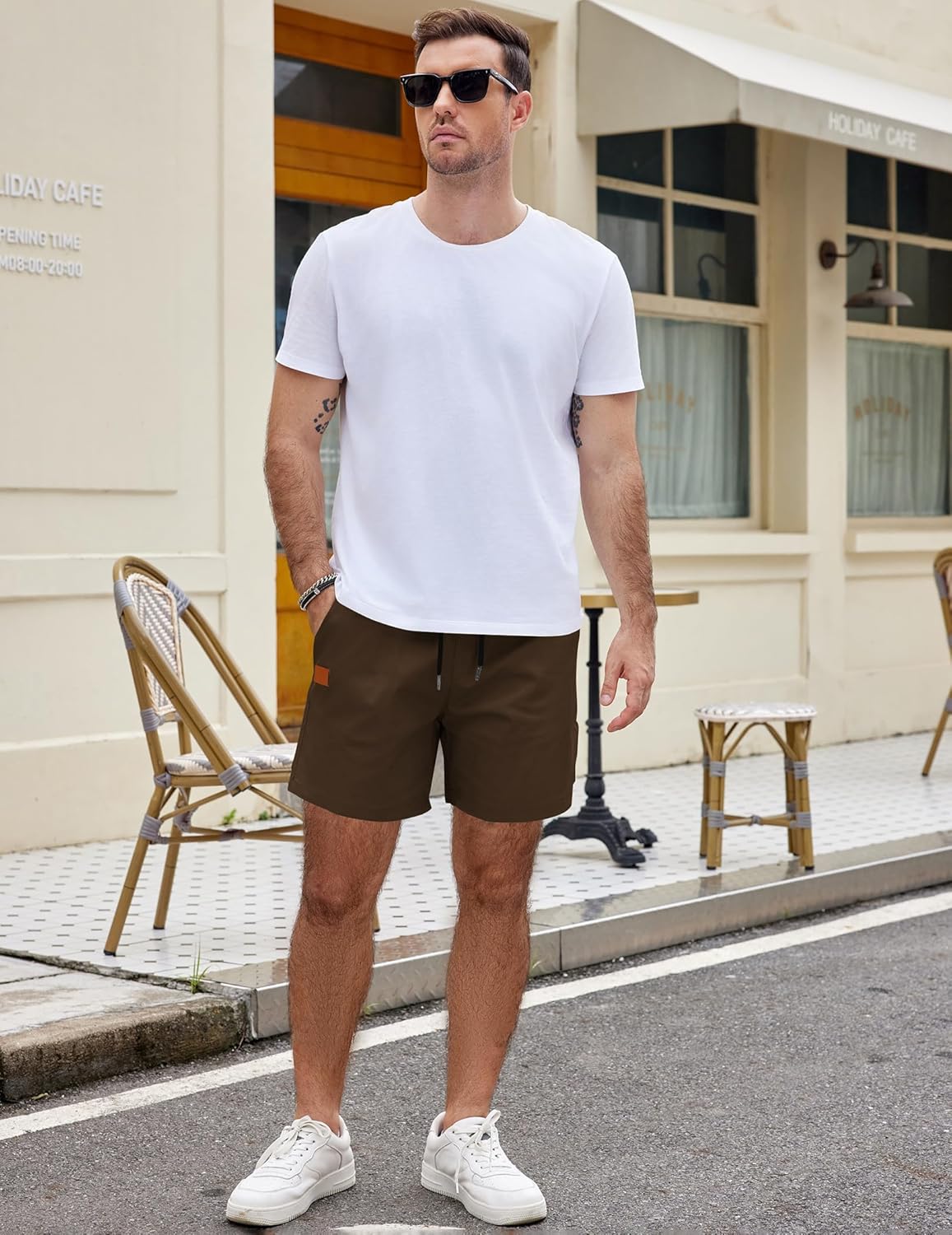 COOFANDY Men's Casual Cotton Shorts Summer Beach 5 Inch Shorts Lightweight Drawstring Elastic Waist Chino Golf Shorts - Image 6