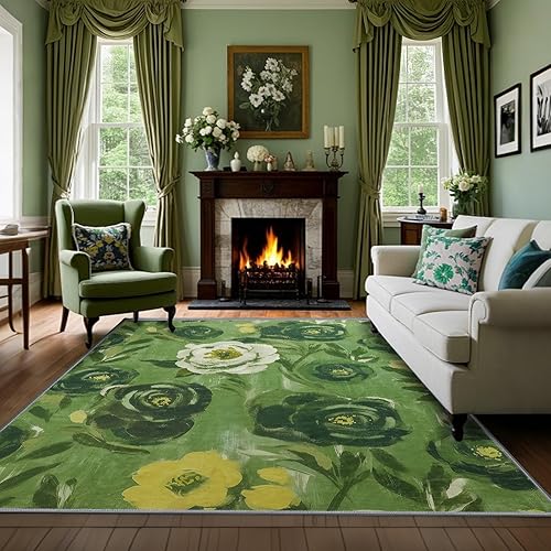 Miniatura 43 de Alfombra abstracta 5 x 7 para sala de estar, comedor, oficina, dormitorio, verde salvia Abstracto Verde Salvia,Abstracto Verde Rojo,Camelia azul
