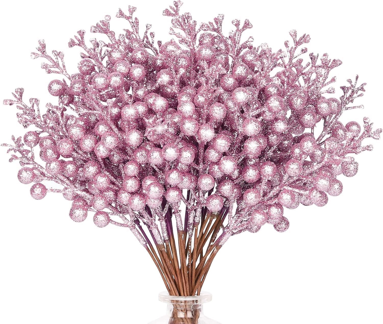 Décoration de Noël rose : lot de 36 baies à paillettes de 24 cm pour sapin et mariage