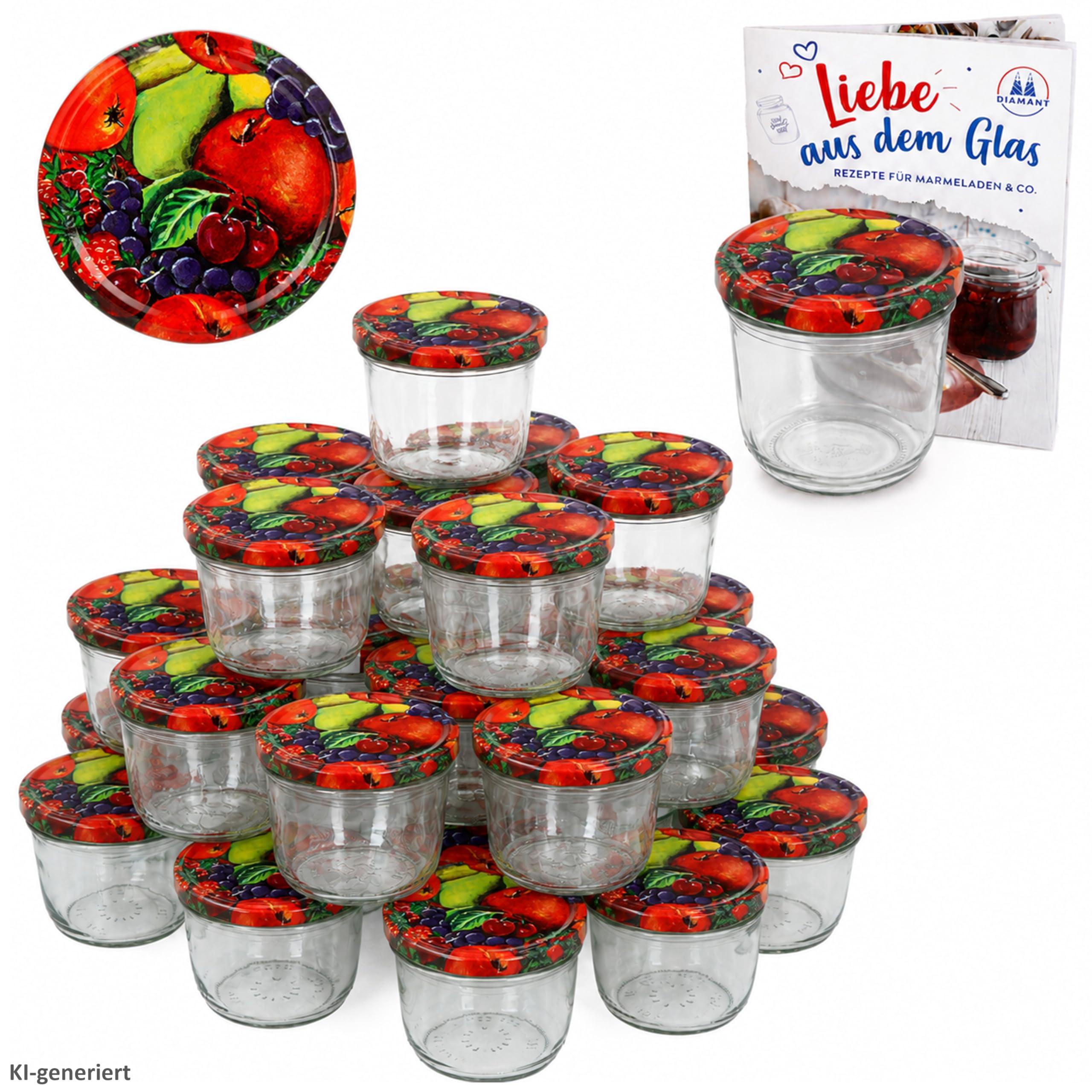 MamboCat 100er 230 ml Sturzglas-Set | Einmachgläser + Twist-Off-Deckel Obst + GRATIS Rezeptheft | einkochen & konservieren | backofengeeignet
