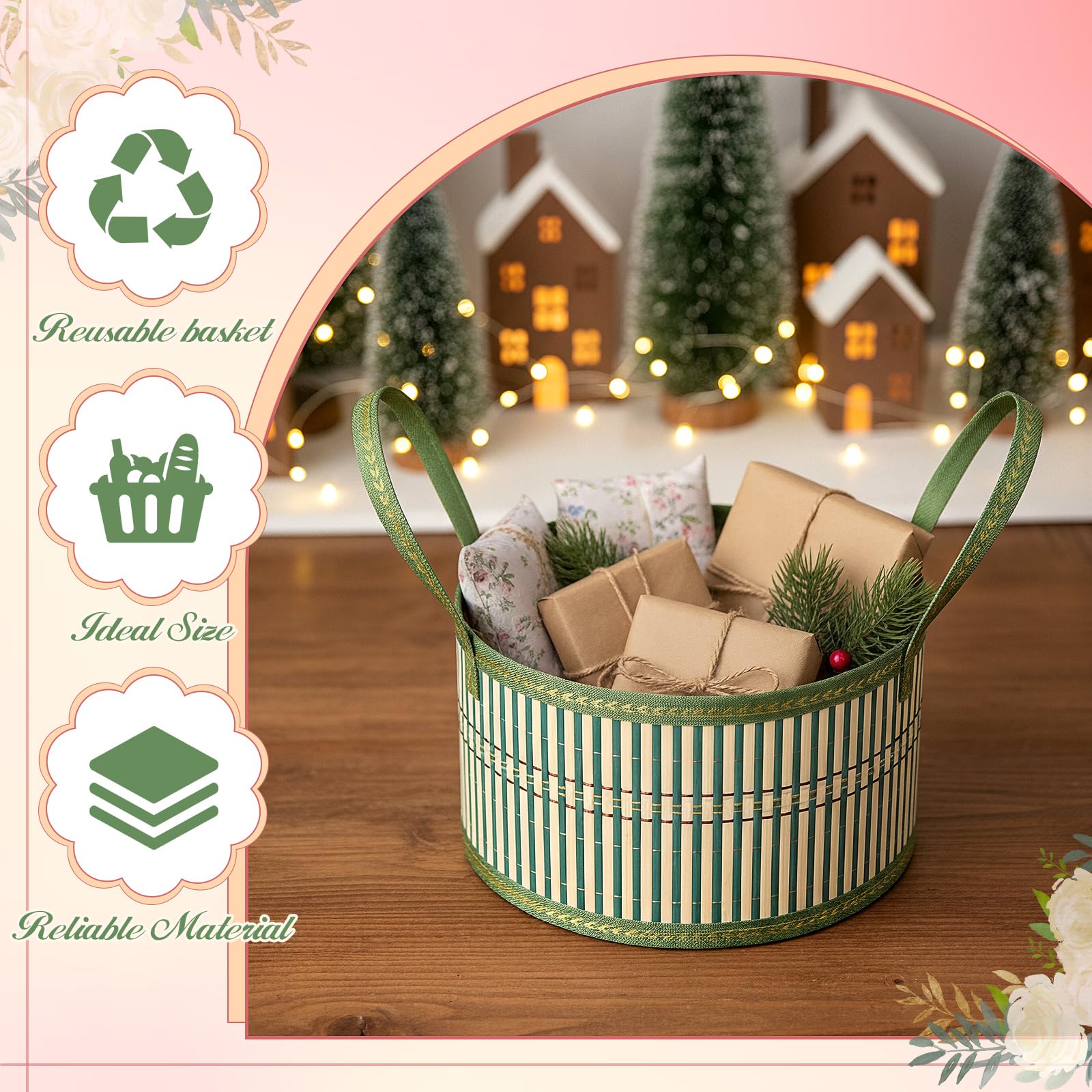 Weysat 6er-Set Körbe für Geschenke, leer, Valentinstag, DIY, Großpackung aus gewebtem Bambus, Geschenkkorb-Set mit Griff, Wickeltasche, rote Schleife zum Befüllen für Hochzeit, Geburtstag, Party