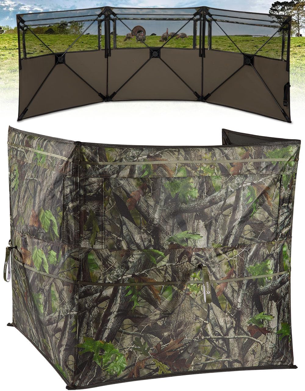 TIDEWE Hunting Blind for Turkey, 3-Panel Blind See Through with Carrying Bag, Silent & Covert Pop Up Ground Blind for 1-2 Person Hunting, Next Camo G2 Green