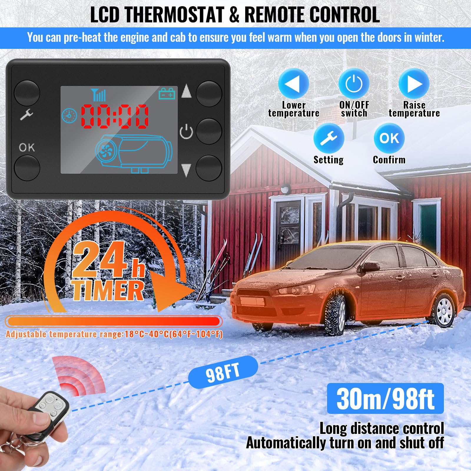 Riscaldatore diesel tutto in uno, riscaldatore ad aria diesel con telecomando e schermo LCD, riscaldatore di parcheggio a riscaldamento rapido a basso rumore, riscaldatore diesel portatile per camion