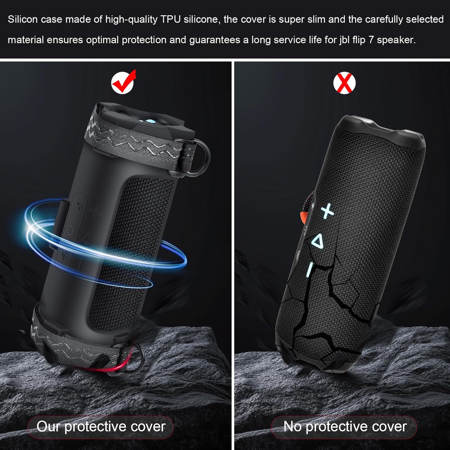 Case for Jbl Flip 7 Portable Waterproof Drop-Proof Bluetooth Speaker, Wireless Travel Silicone Carrying Gel Cover Soft Skin with Bicycle Fixing Strap and Shoulder Strap (Black) - Image 2