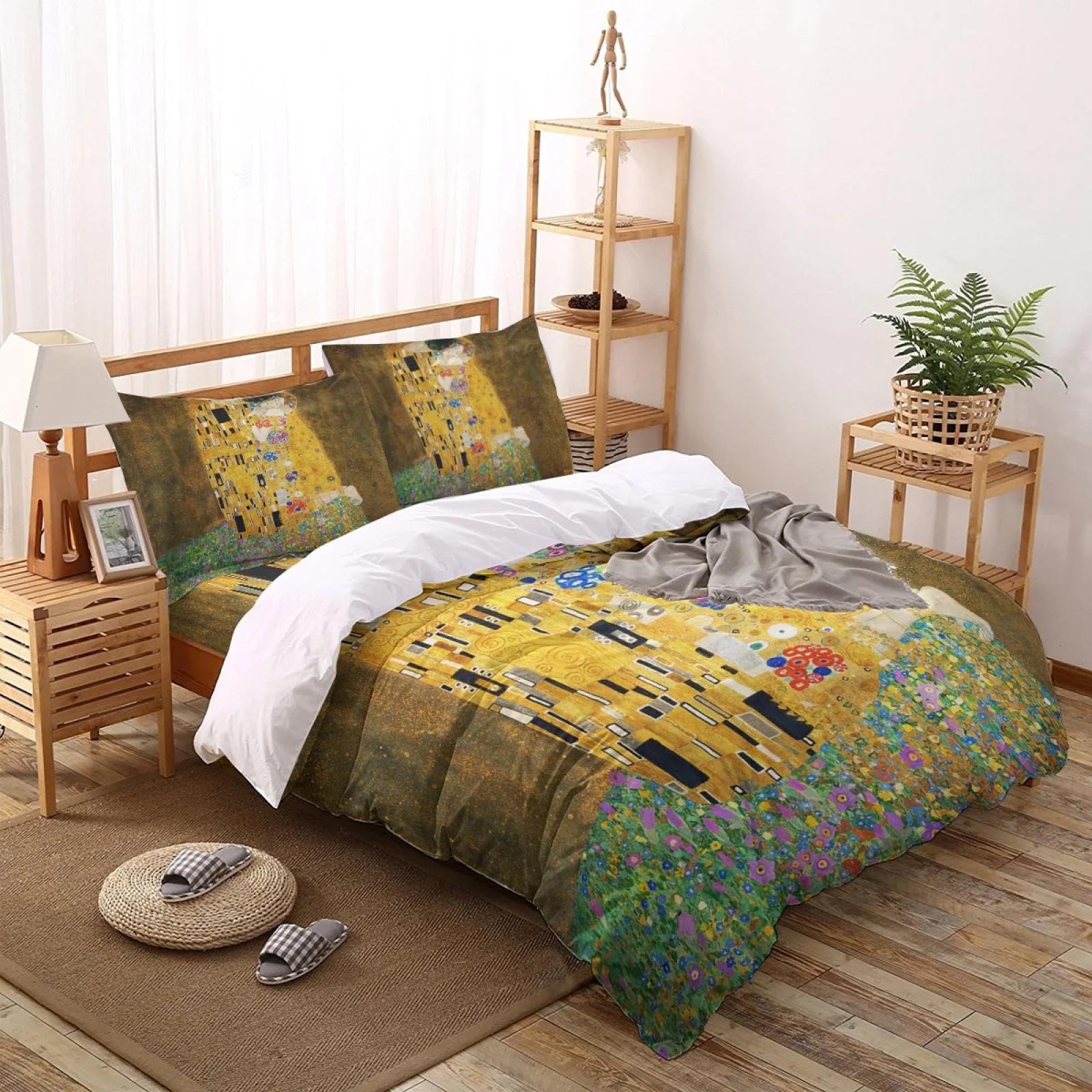 Housse de Couette Gustav Klimt Le Baiser en Tissu Premium pour Lit Queen Size
