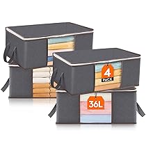 Lifewit Scatole per Vestiti, Scatole per Armadio, Contenitori Sottoletto, Contenitori per Armadio Salvaspazio per Indumenti, Coperte, Biancheria da Letto, Grigio, 36 L, 4 Pezzi