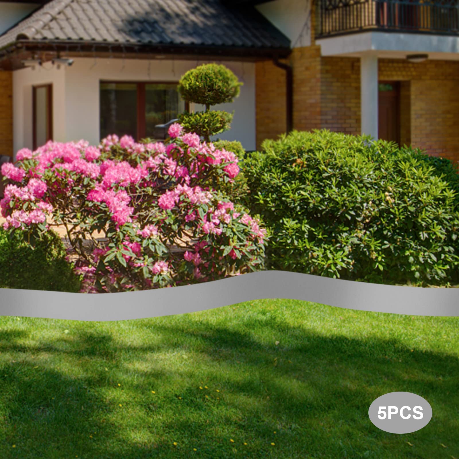 GXFCHYL 5PCS Black Landscape Edgings Steel Lawn Edging Metal Garden Edging for Garden Courtyard Landscaping, No-Dig Hammer-in Heavy Duty Metal Edging Border (Gray, 5 in)