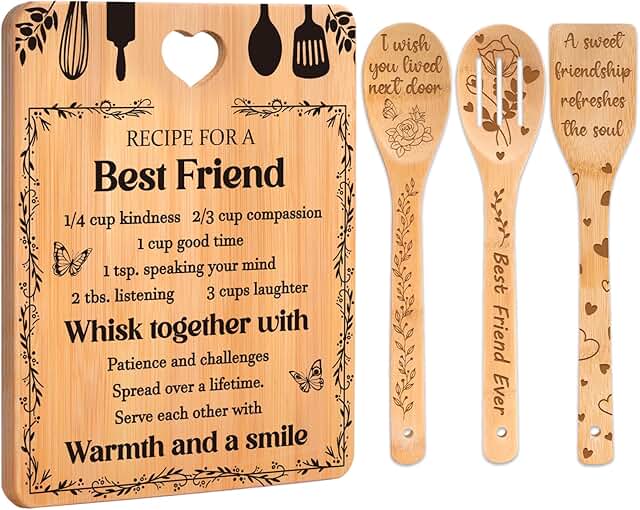 Best Friend Birthday Christmas Gifts for Women - Bamboo Cutting Board Se...