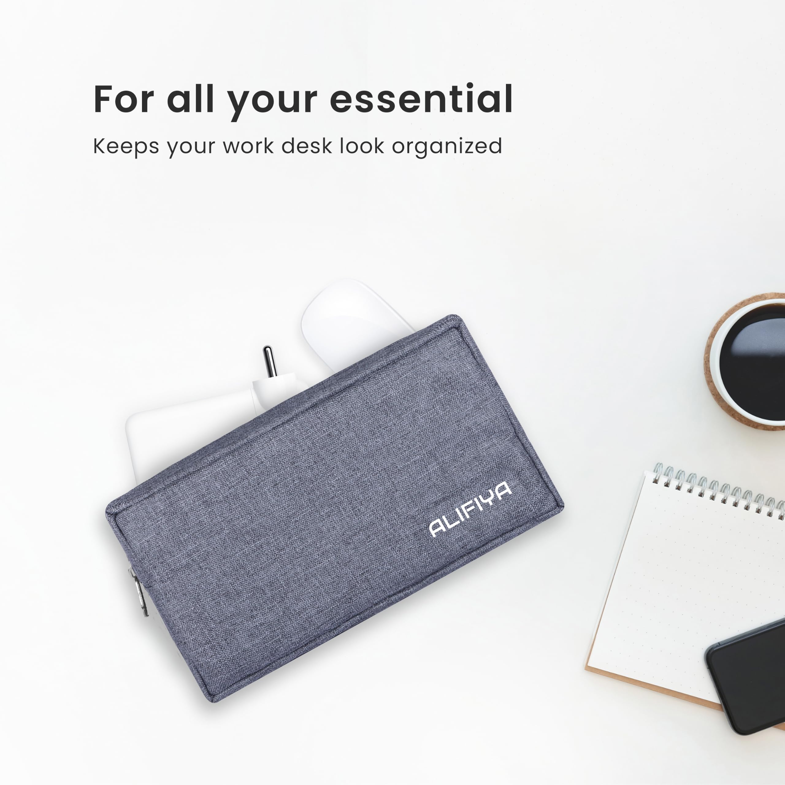 ALIFIYA Polyester Gadget Charger Pouch/Travel Organizer Pouch for Cables/Hard Disk/Charger (Grey - 2) 3
