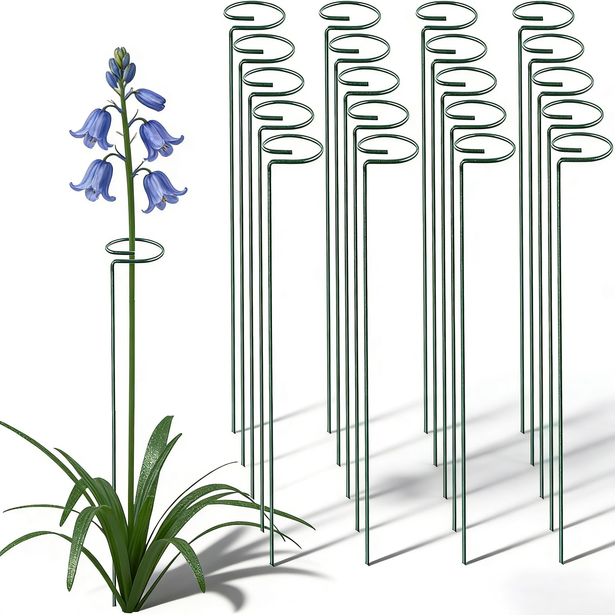 Photo 1 of 20 Pieces 36 inch Green Single Stem Plant Stakes Flower Support Rings, Gardening Planter Cages for Single Stem Flowers, Amaryllis, Peony, Lily,Narcissus