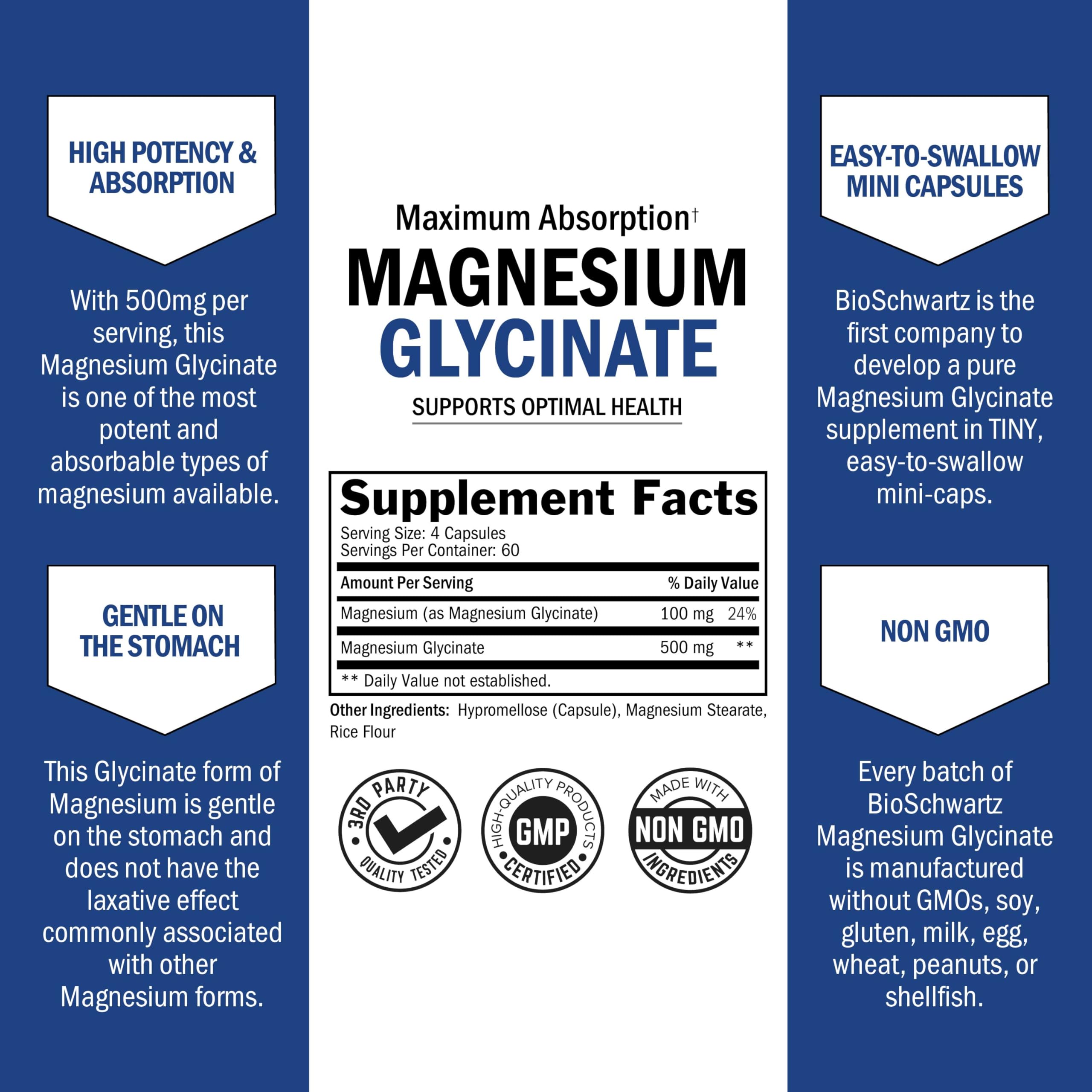 BioSchwartz Magnesium Glycinate 500mg Capsules (240 Mini Caps) — Amazon image 3