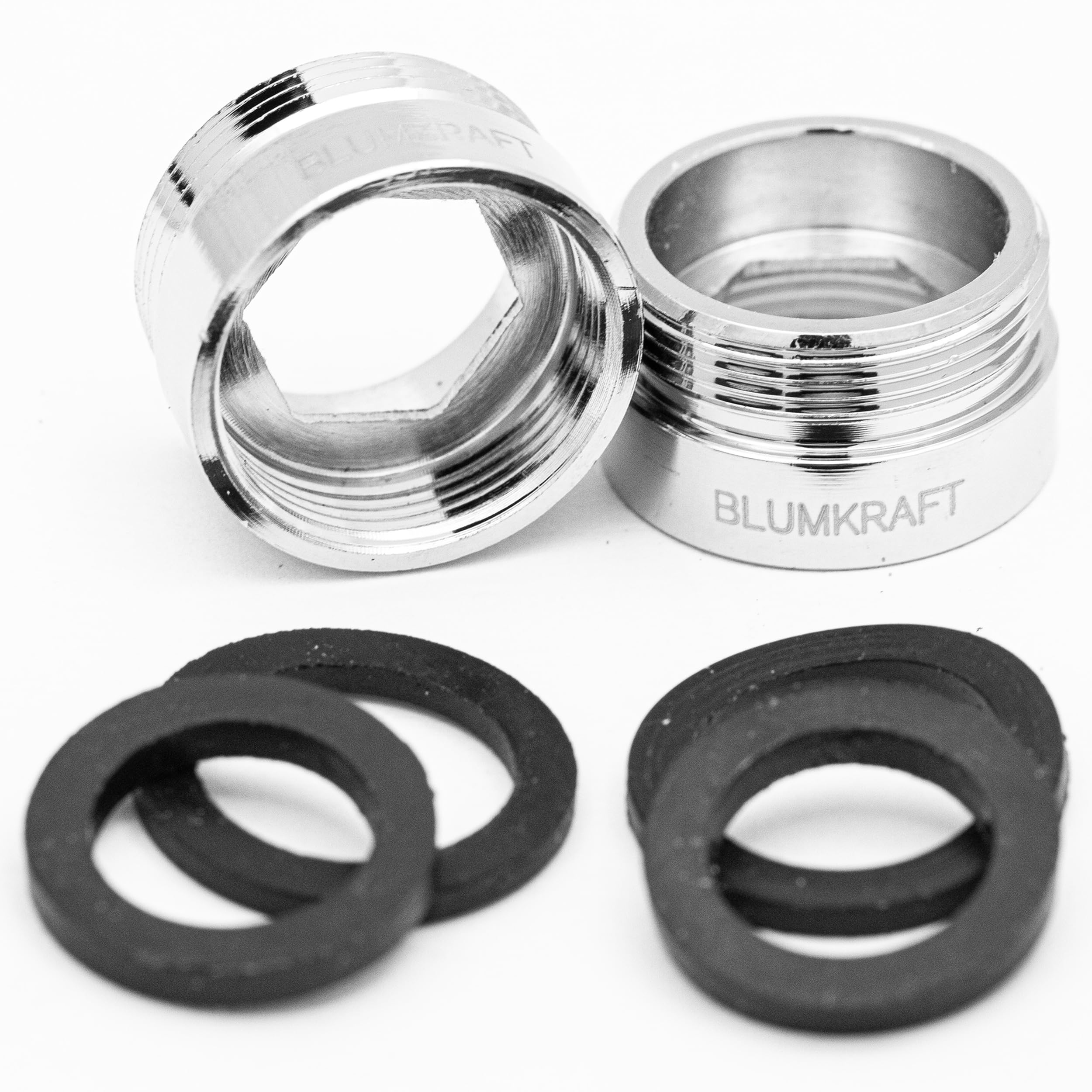 BLUMKRAFT F20 - M22 Solid Metal Silver Brass 20mm Female 22mm Male Faucet Adaptor F20-M22 / M22-F20 (Pack of 2)