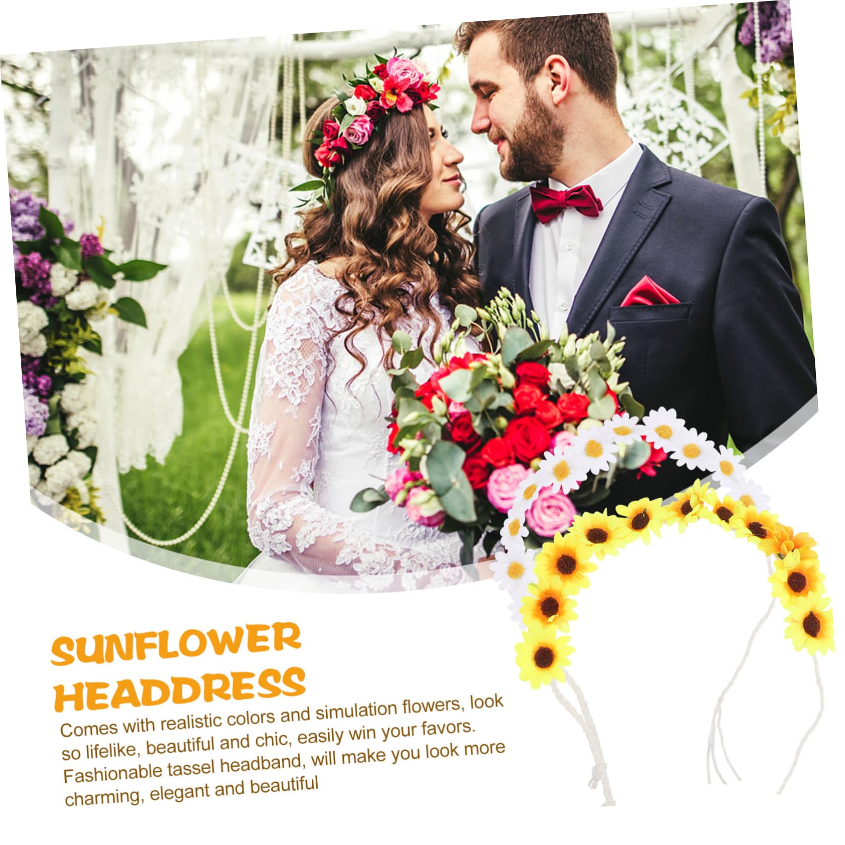 Healeved 8piezas Diadema De Girasol Artificial Accesorio Floral Para Bodas y Fiestas Cabeza Decorativa Para Mujeres y Niñas