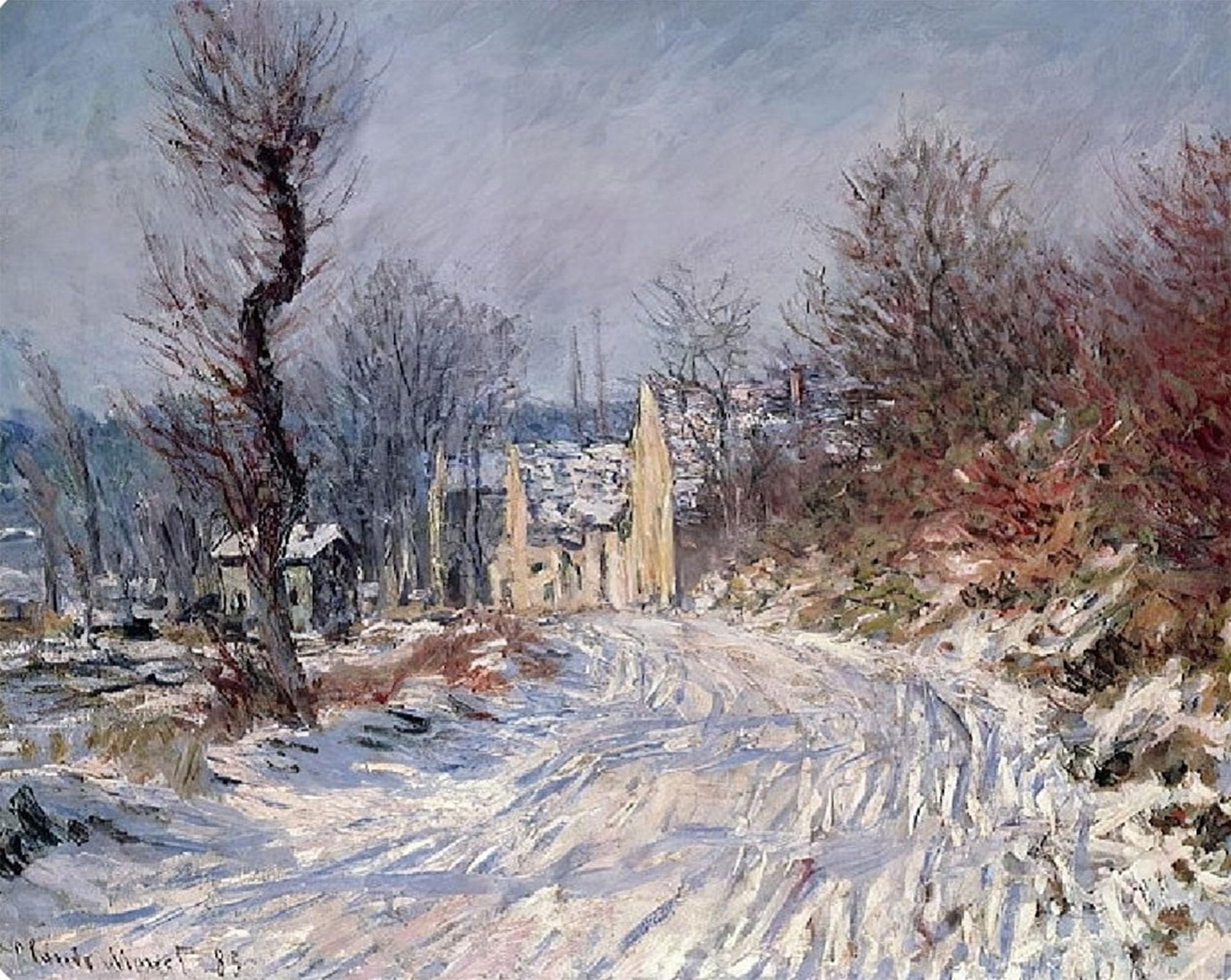 POSTERIIk Famous Modern Artwork Art Mural Road to Giverny in Winter by Claude Monet Oil Paintings Pictures for Home Decor 60x90cm