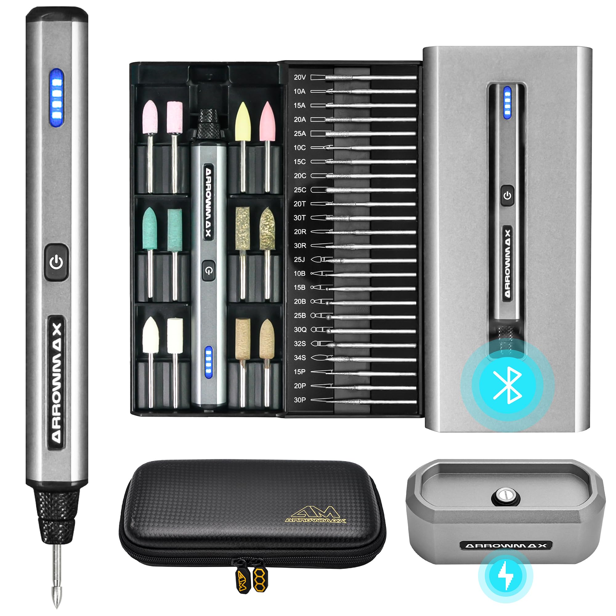 miq.*❩❤️ AM ARROWMAX Electric Mini Engraving Pen with 36 Bits, Aluminum