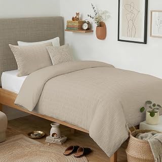 Cozyide Linen Twin Duvet Cover, 2 Pieces Bedding Duvet Covers, Soft Breathable Seersucker Duvet Cover Set with Zipper Closure and Corner Ties (1 Duvet Cover 68"x90" + 1 Pillow Sham 20"x26")