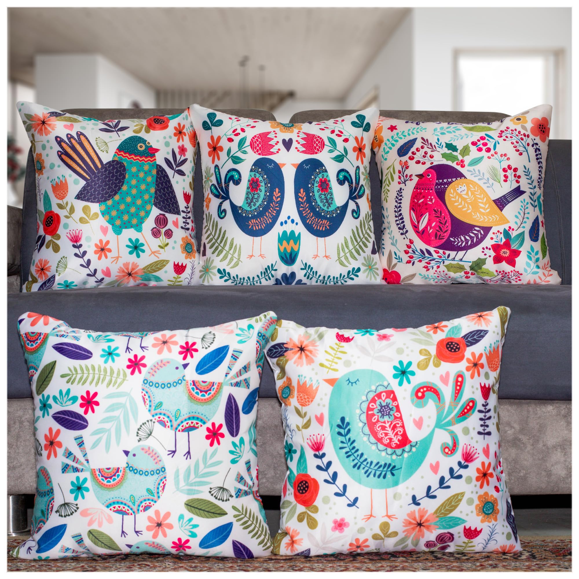 Vendola Satin 250TC Sofa Cushion Pillow Covers, Multicolor, Set of 5 Cushion Covers (20X20 Inches, Sparrows) (B0D4X4687M) Amazon Price History, Amazon Price Tracker