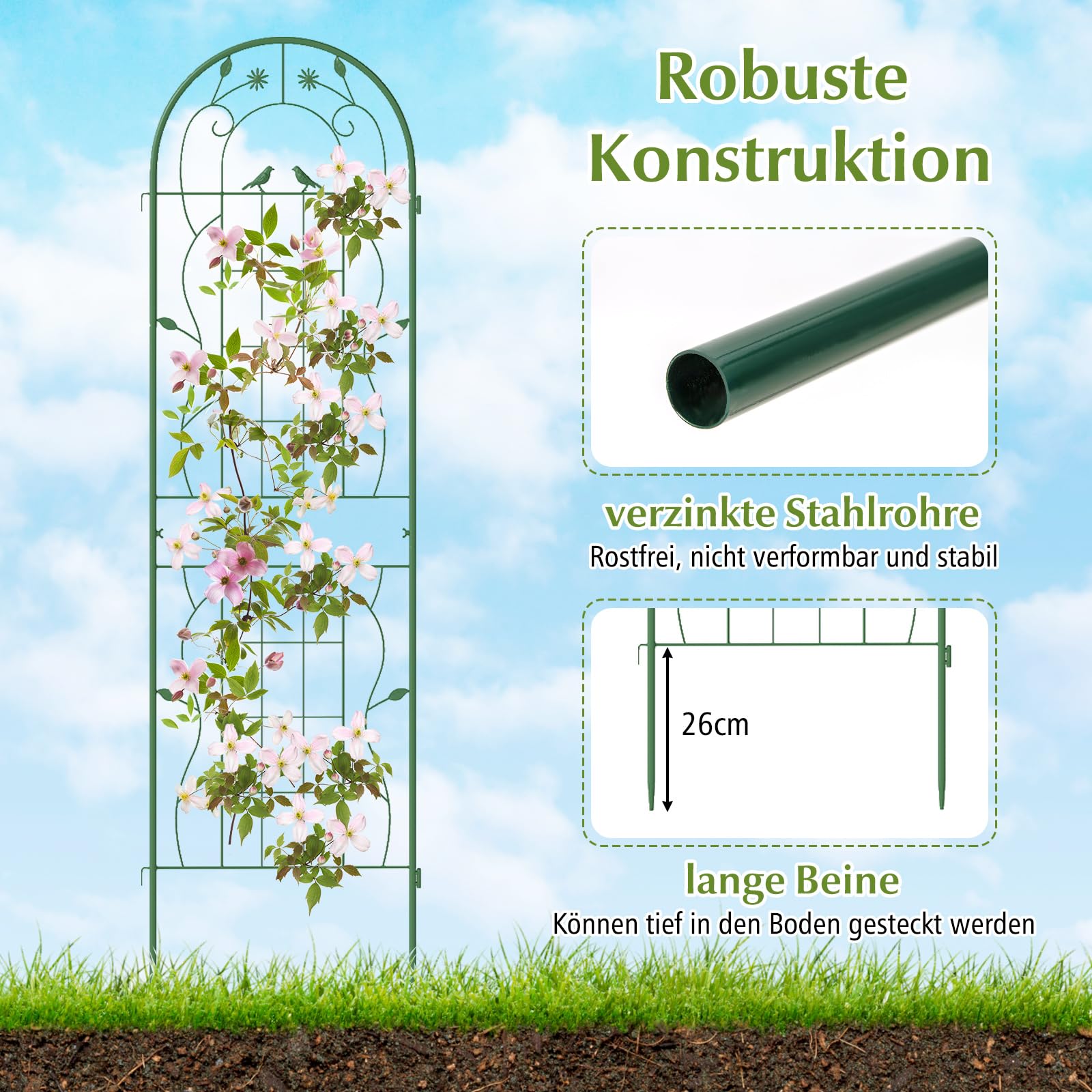 RELAX4LIFE 2/4 Piezas de Enrejados para Plantas Trepadoras, Celosias para Terraza Exterior de Metal con Altura 180/220cm para Pepinos, Rosas, Uvas, Valla Jardin Exterior (Verde,180x50cm; 2 Pcs)