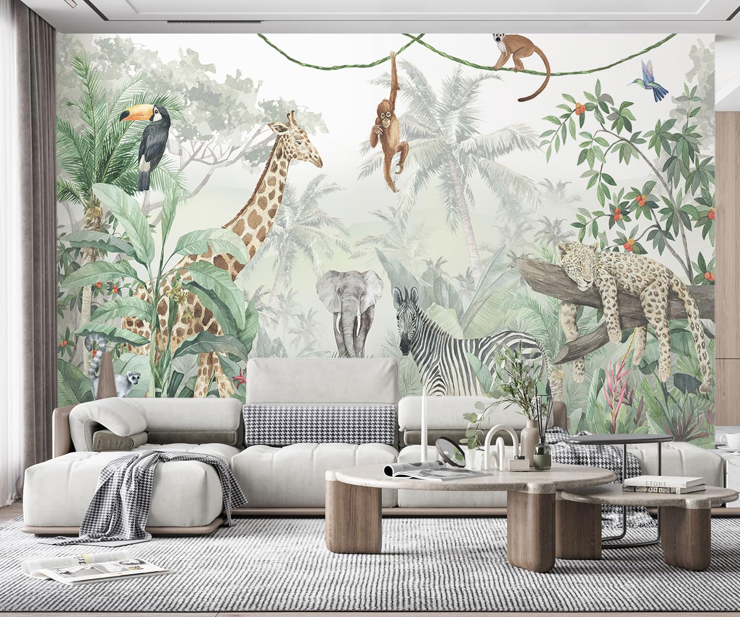 Papel Pintado Animales De La Selva Tropical | Mural Fotomurales 3D Papel Tapiz Dormitorio Murales Wallpaper -F006-300cmX210cm